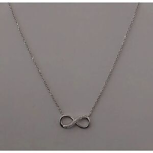 Sparkling Genuine Diamond Simulant Infinity Symbol Design Necklace~925 SS